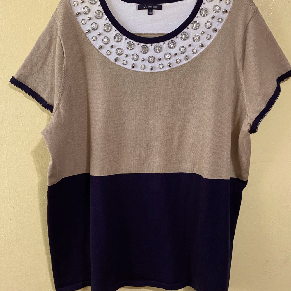 Anne Klein Beaded tailored blouse 3 X large